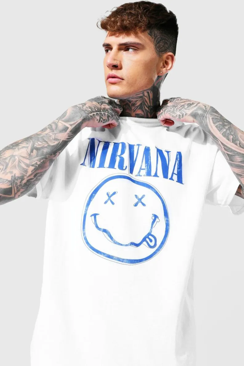 Best Sale boohooMAN Oversized Nirvana Face License T-shirt white