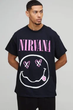 Fashion boohooMAN Oversized Nirvana Heart License Graphic T-Shirt black
