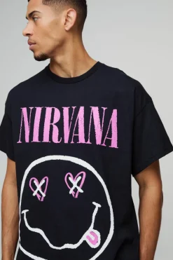 Fashion boohooMAN Oversized Nirvana Heart License Graphic T-Shirt black