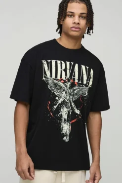 Store boohooMAN Oversized Nirvana License Print T-Shirt black