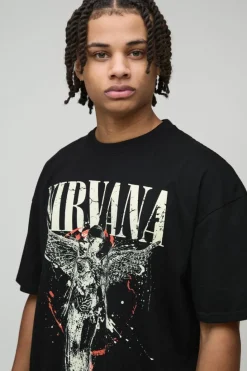 Store boohooMAN Oversized Nirvana License Print T-Shirt black