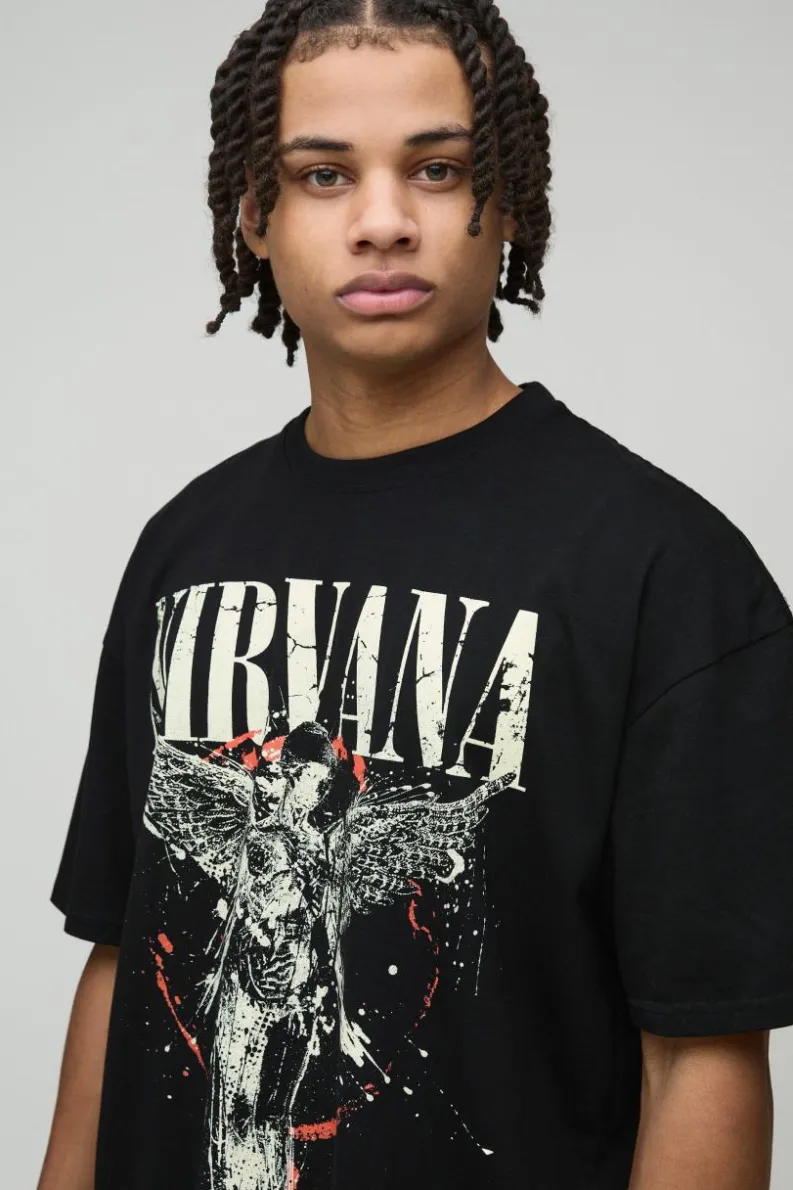 Store boohooMAN Oversized Nirvana License Print T-Shirt black