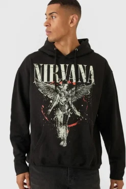 Flash Sale boohooMAN Oversized Nirvana License Print Hoodie black