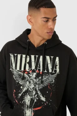 Flash Sale boohooMAN Oversized Nirvana License Print Hoodie black