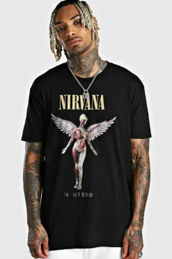 Online boohooMAN Oversized Nirvana License T-Shirt black