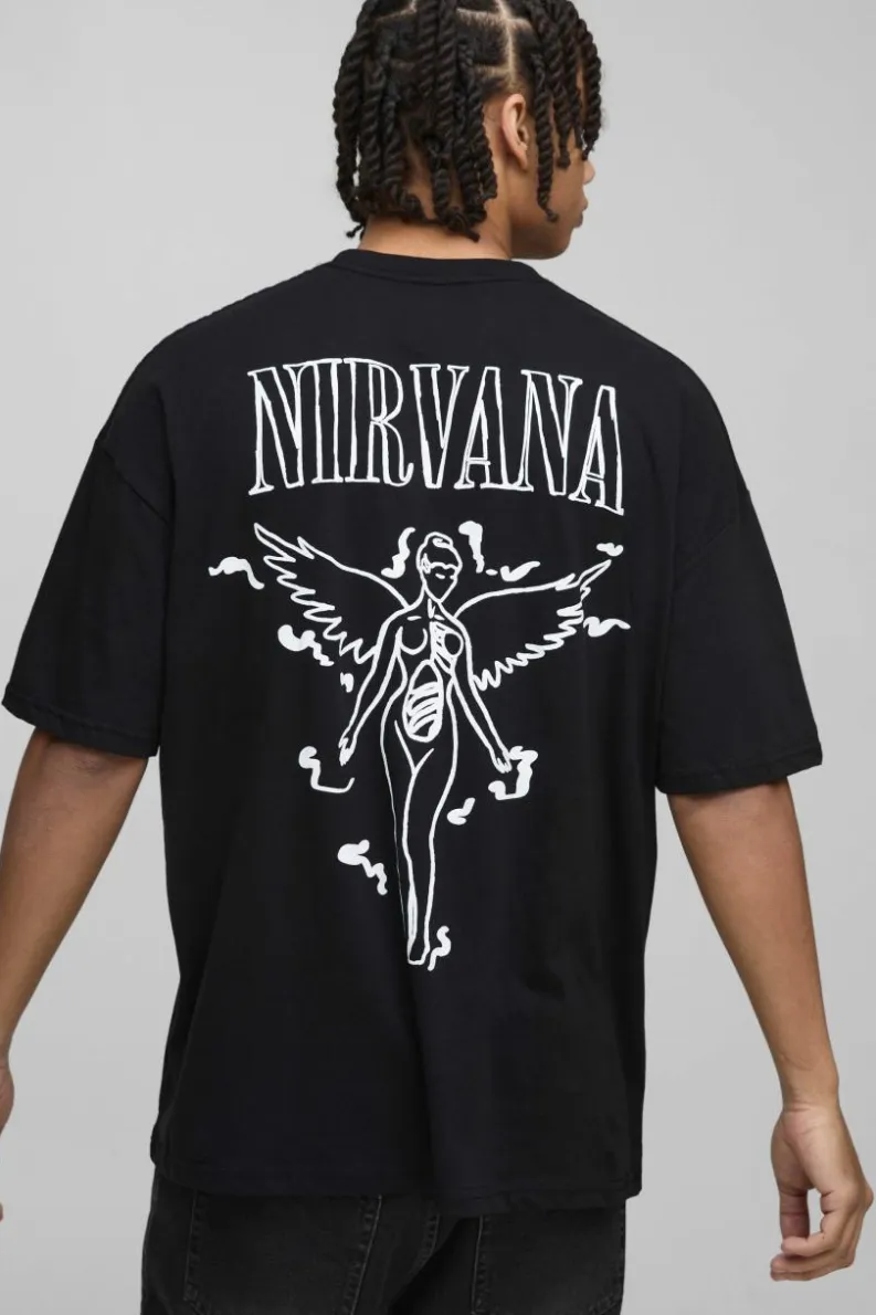 Outlet boohooMAN Oversized Nirvana License T-Shirt black