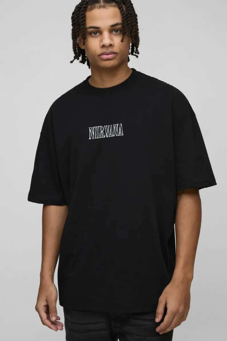 Outlet boohooMAN Oversized Nirvana License T-Shirt black
