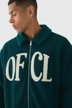 Cheap boohooMAN Oversized Ofcl Boxy Boucle Borg Harrington Jacket forest
