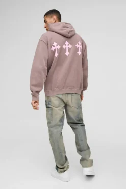 Online boohooMAN Oversized OFCL Cross Graphic Hoodie chocolate