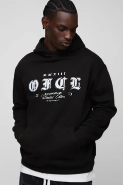 Hot boohooMAN Oversized OFCL Rhinestone Hoodie black