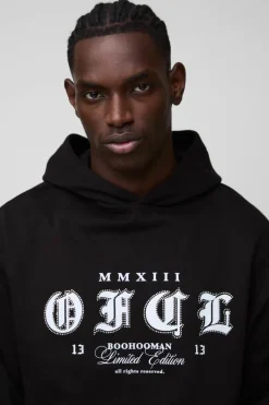 Hot boohooMAN Oversized OFCL Rhinestone Hoodie black