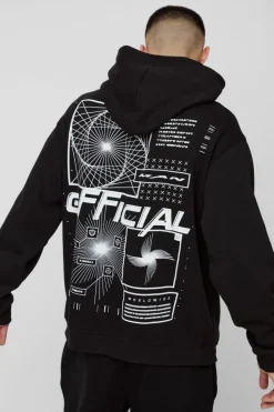 New boohooMAN Oversized Official Abstract Graphic Hoodie black