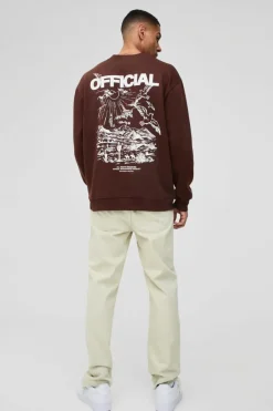 New boohooMAN Oversized Official Bird Graphic Sweatshirt chocolate