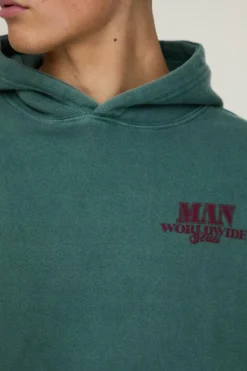 Best boohooMAN Oversized Official Car Graphic Washed Hoodie green