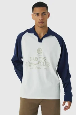 Store boohooMAN Oversized Official Club Long Sleeve Rugby Polo white