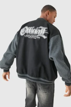 Outlet boohooMAN Oversized Official Colour Block Varsity Jacket In black