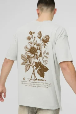Flash Sale boohooMAN Oversized Official Floral Print Washed T-Shirt stone