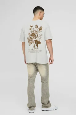 Flash Sale boohooMAN Oversized Official Floral Print Washed T-Shirt stone