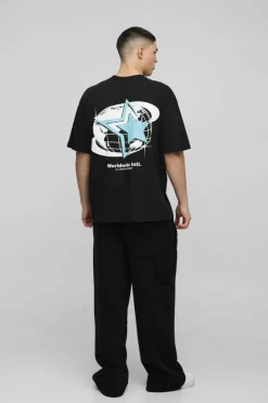 Best boohooMAN Oversized Official Globe Star Print T-Shirt black