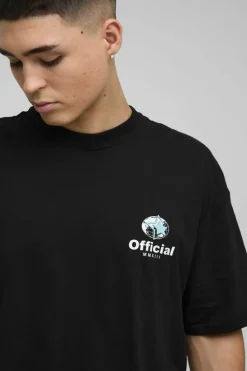 Best boohooMAN Oversized Official Globe Star Print T-Shirt black