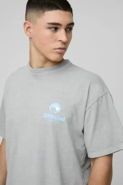 Discount boohooMAN Oversized Official Globe Star Print Washed T-Shirt grey