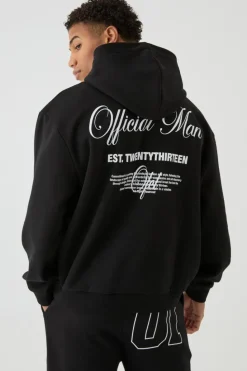 Hot boohooMAN Oversized Official Man Print Hoodie black