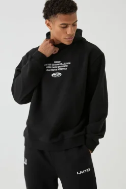Hot boohooMAN Oversized Official Man Print Hoodie black