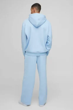 Hot boohooMAN Oversized Official Outline Zip Through Hooded Tracksuit light blue