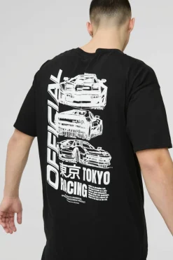 Fashion boohooMAN Oversized Official Racing Graphic T-Shirt black