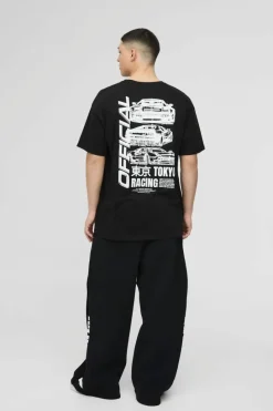 Fashion boohooMAN Oversized Official Racing Graphic T-Shirt black
