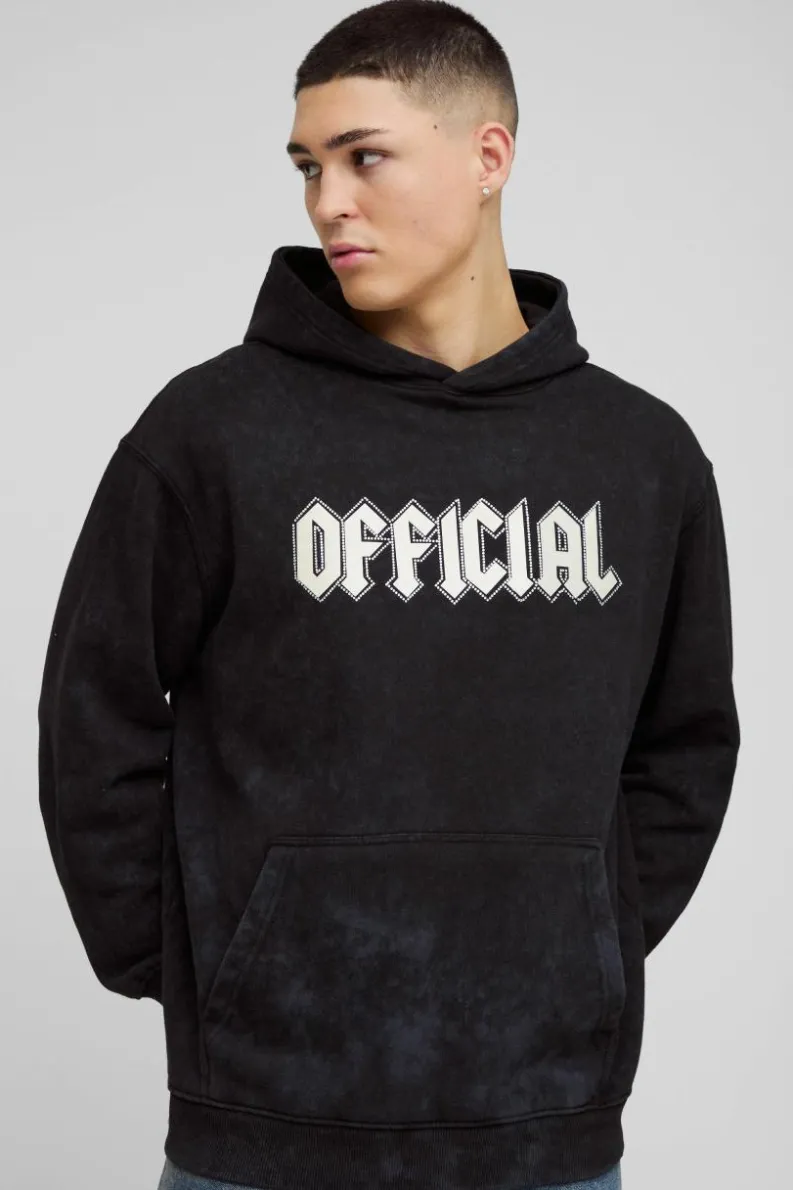 Sale boohooMAN Oversized Official Rhinestone Graphic Hoodie charcoal