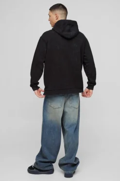 Sale boohooMAN Oversized Official Rhinestone Graphic Hoodie charcoal