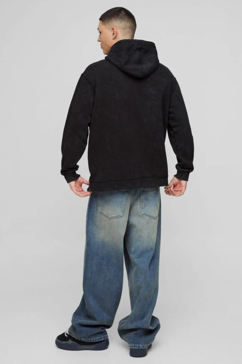 Sale boohooMAN Oversized Official Rhinestone Graphic Hoodie charcoal
