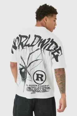 Discount boohooMAN Oversized Over Seam Spider Back Print T-shirt white