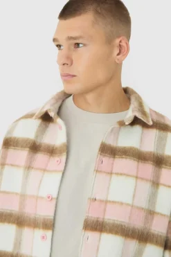 Cheap boohooMAN Oversized Overshirt Brushed Check light pink