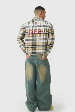 Clearance boohooMAN Oversized Paint Splatter Check Shirt yellow