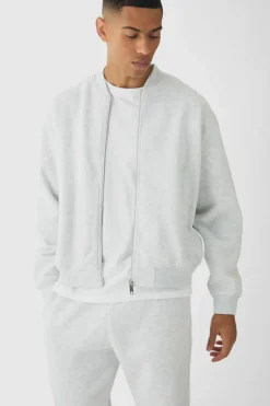 Hot boohooMAN Oversized Paisley Embroidered Jersey Bomber Jacket Tracksuit grey
