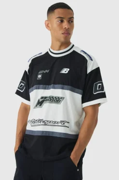 New boohooMAN Oversized Panelled Motor Sport T-shirt black