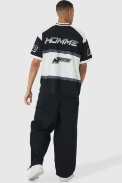 New boohooMAN Oversized Panelled Motor Sport T-shirt black