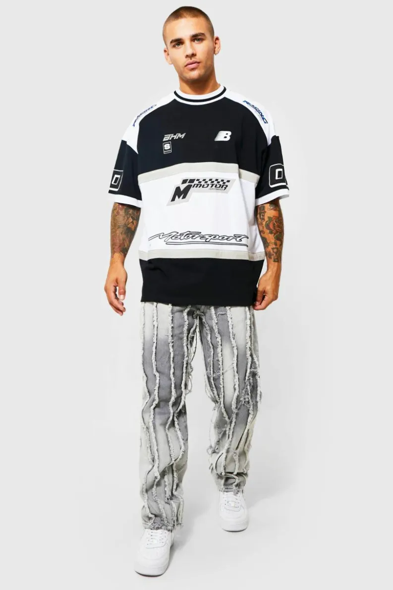 New boohooMAN Oversized Panelled Motor Sport T-shirt black
