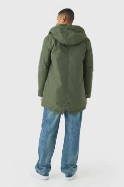 Fashion boohooMAN Oversized Parka With Borg Lined Hood In khaki
