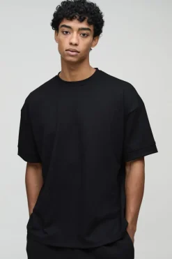Cheap boohooMAN Oversized Peached T-Shirt black