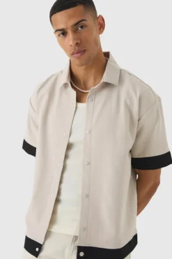 Cheap boohooMAN Oversized Pinstripe Contrast Shirt taupe