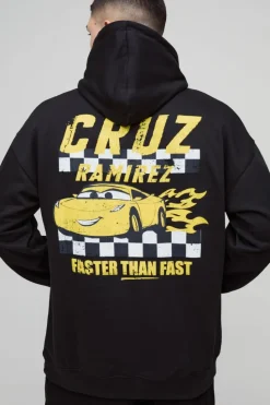 Cheap boohooMAN Oversized Pixar Cars Cruz License Print Hoodie black