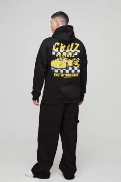 Cheap boohooMAN Oversized Pixar Cars Cruz License Print Hoodie black