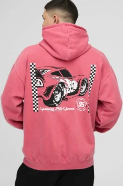 Flash Sale boohooMAN Oversized Pixar Cars License Print Hoodie red