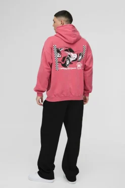 Flash Sale boohooMAN Oversized Pixar Cars License Print Hoodie red