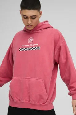 Flash Sale boohooMAN Oversized Pixar Cars License Print Hoodie red