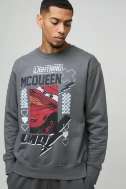 Best boohooMAN Oversized Pixar Cars License Print Sweatshirt charcoal