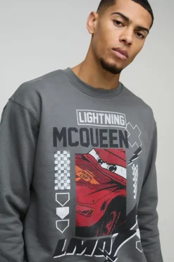 Best boohooMAN Oversized Pixar Cars License Print Sweatshirt charcoal